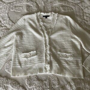 Adrianna Papell Short Sweater Womens XS Button Up White Textured Knit Cardigan